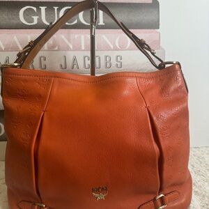 MCM Vibrant Orange Leather Shoulder Bag